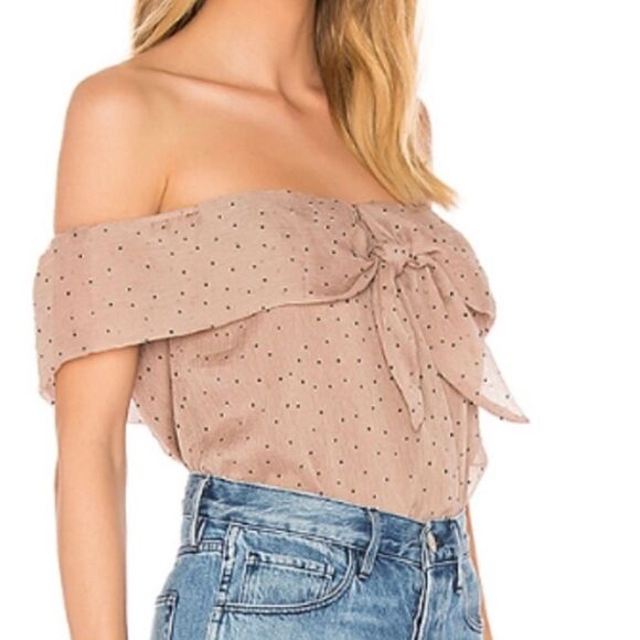 Line & Dot Off Shoulder Buff Black Polka Dot Top Sz L NWT - Picture 2 of 12